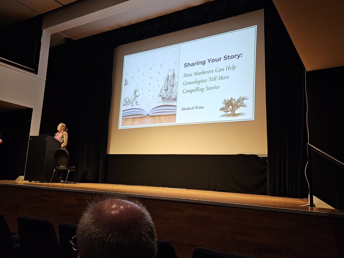 @ElizabethWalne now speaking on 'How marketers can help genealogists to tell more compelling stories' #RQGConf24.