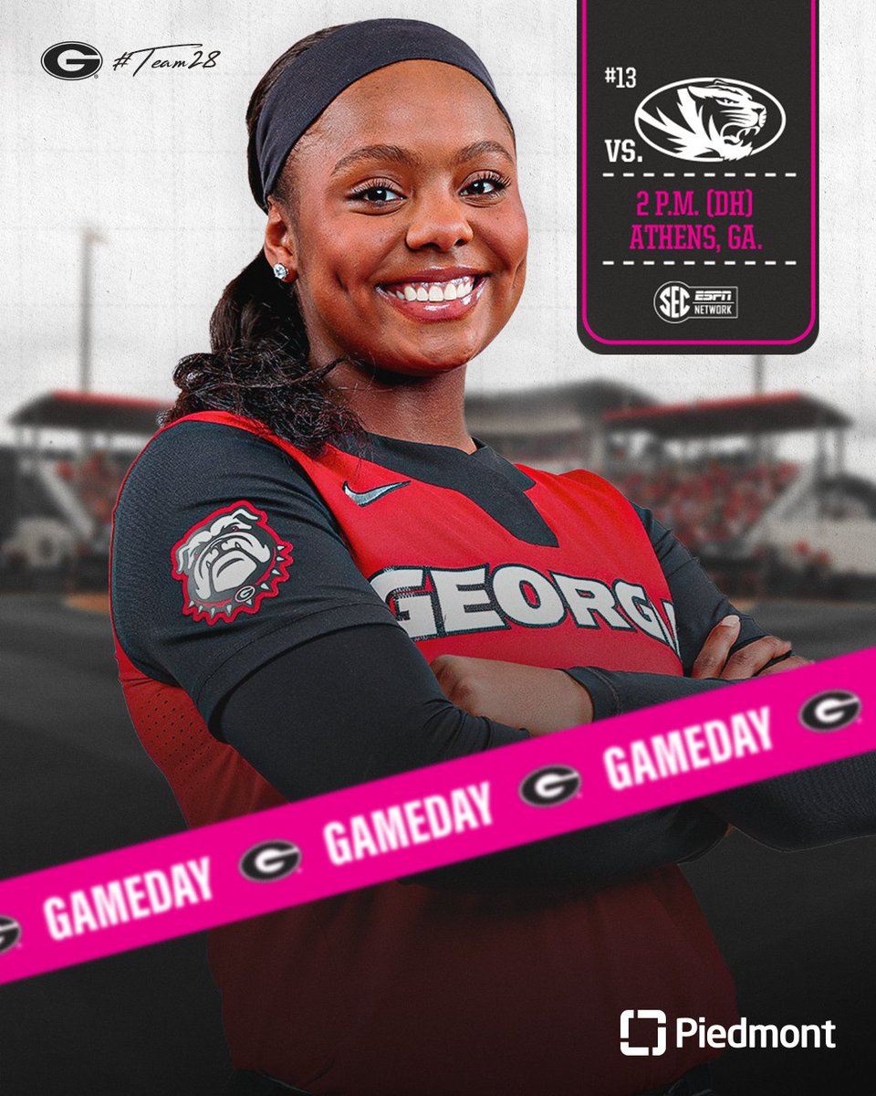 It's a beautiful day in Athens to play ✌️‼️ 🆚 No. 13 Missouri ⏰ 2 p.m. (doubleheader) 📍 The Jack 🎟️ FREE admission! 🎀 500 pink t-shirts 📺 SEC Network (G1) 🖥 gado.gs/brq (G1) 🖥 gado.gs/brr (G2) 📈 gado.gs/1fv #PackTheJack | #Team28 |