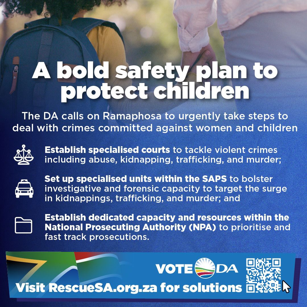 🚨 To protect women and children from violent crime, the DA has handed over solutions to the President for urgent intervention. These include specialised courts, SAPS specialised units, and dedicated capacity to fast track prosecutions: da.org.za/2024/04/da-pro… #JusticeForEmilio