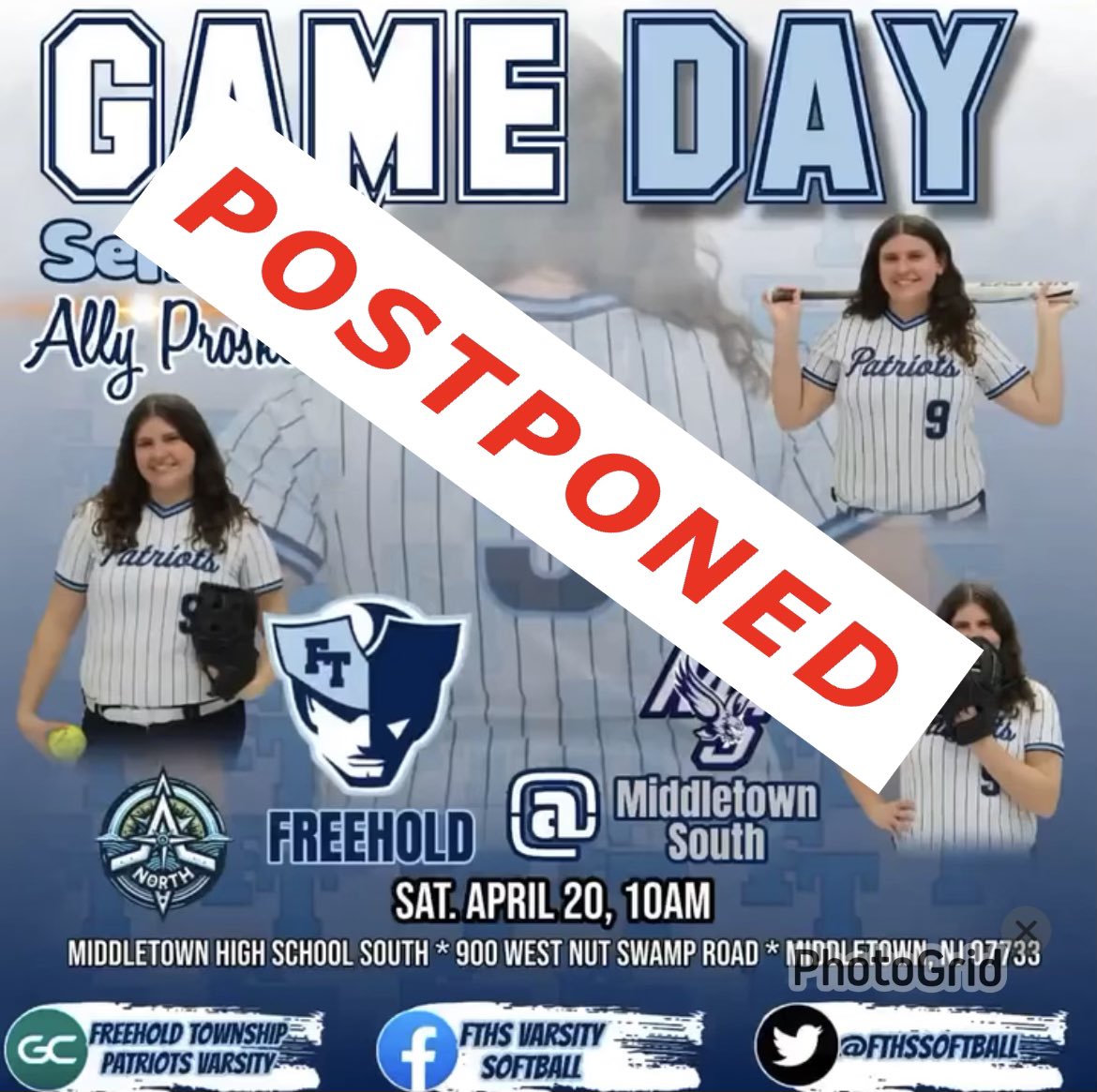 Our game vs Midd South has been postponed due to field conditions. I will update when we reschedule. @TownshipScores @fthsPatPress @ShoreConfSB @NJ_Sports @central_jersey @APPSportsDesk @JSNSPORTINGNEWS @HSSportsNJ @ALLNJSoftball @JSZ_Sports