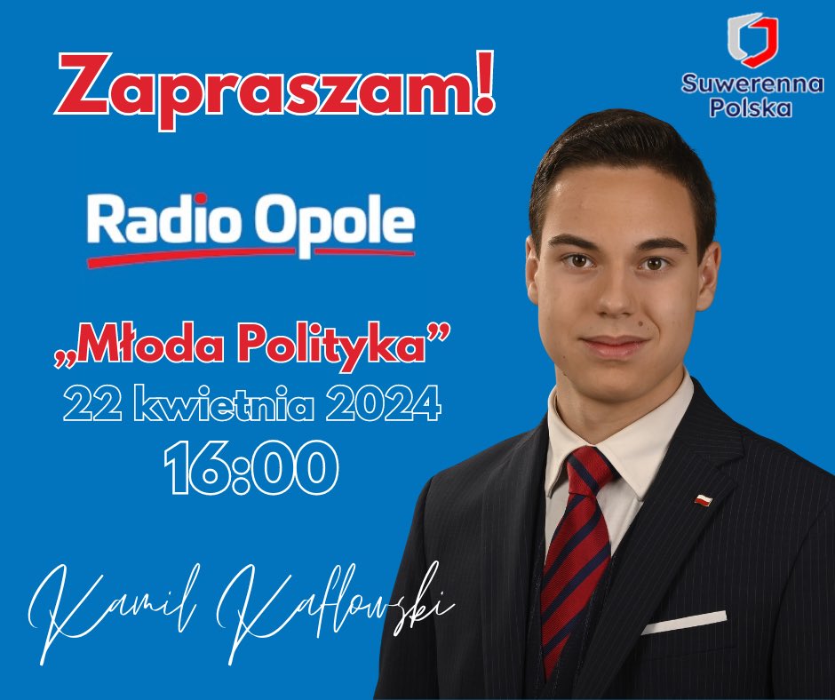 🇵🇱Zapraszam do słuchania i oglądania w Internecie audycji „Młoda Polityka”, w której będę reprezentował @Suwerenna_POL. 🔹W debacie porozmawiamy m. in. o wyniku wyborów samorządowych w Polsce i na Opolszczyźnie, oraz o „Zielonym Ładzie”. 🎙️@RadioOpole ⏰22 kwietnia br., 16:00