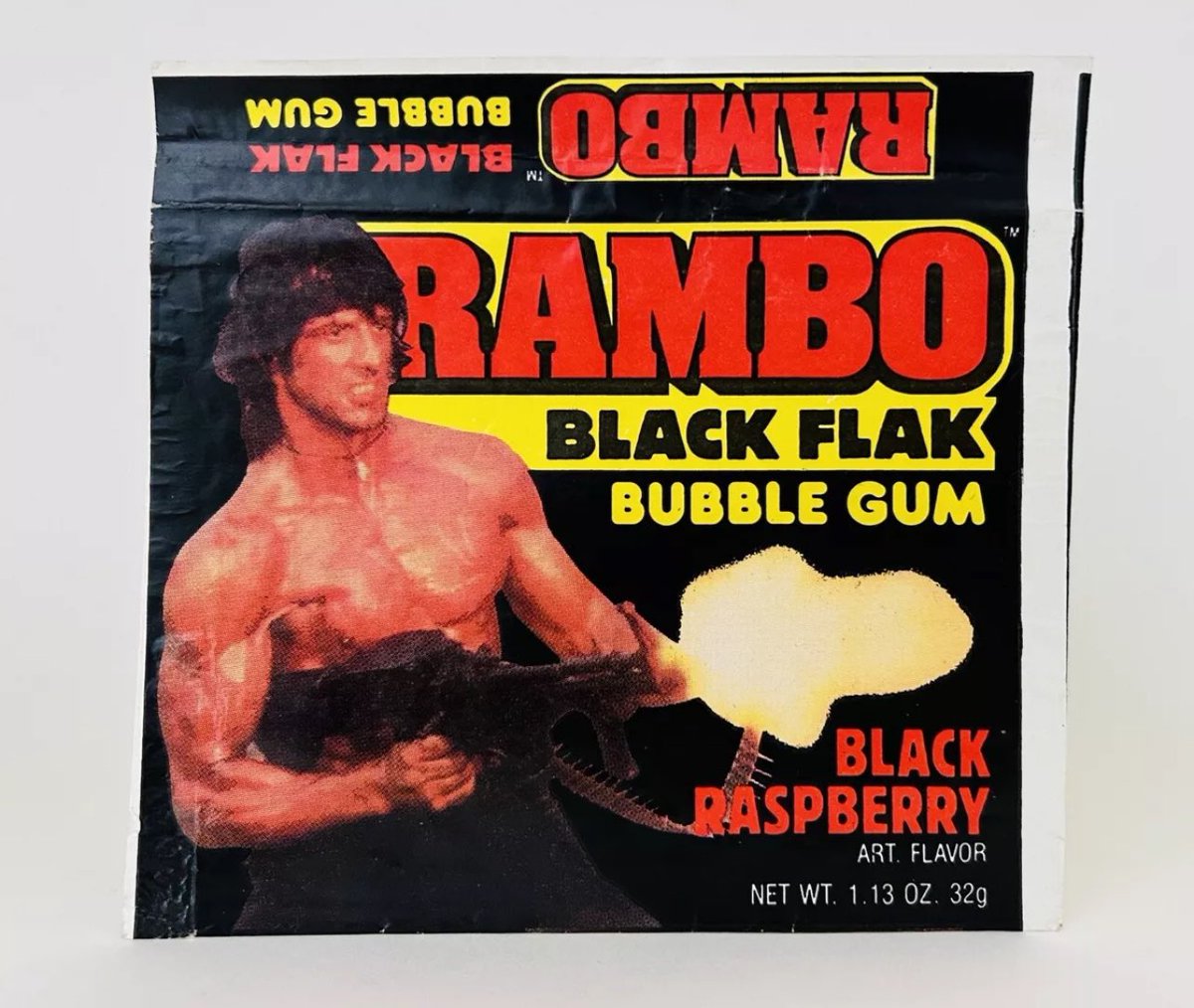 This is a pouch of “Rambo” bubble gum from 1985. Yes, rated R movies were plastered on toys and candy throughout the 1980’s. You had to be there to understand.