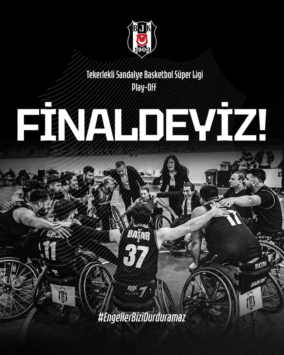 ⚫⚪ Tekerlekli Sandalye Basketbol Süper Ligi'nde Finaldeyiz! ⚫⚪ Tekerlekli Sandalye Basketbol Takımımız, Play-Off Yarı Final eşleşmesinde Galatasaray'ı iki maçta da mağlup ederek adını finale yazdırıyor! 😎 #BjkTsbt | #EngellerBiziDurduramaz 🦅