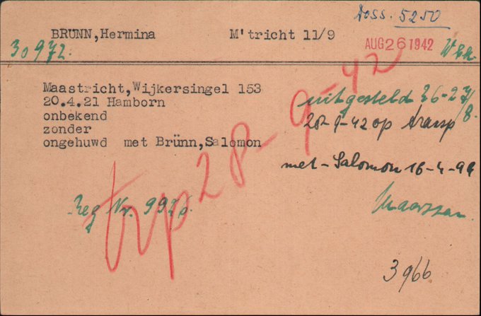 @AuschwitzMuseum (3/6) Roza and Hermina were 'arrested' on 25-08-1942.
They were send to #Westerbork and arrived there on 26-08-1942.

A month later, on 28-09-1942 they were both deported to #Auschwitz.
⬇️