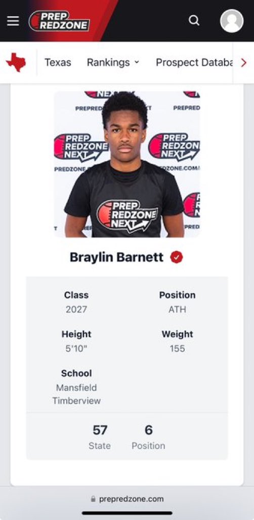 Thank you @PrepRedzoneTX  @Marchen44
Blessed to be ranked c/o 2027 #57 in Tx , #6 ATH #Jobsnotfinished