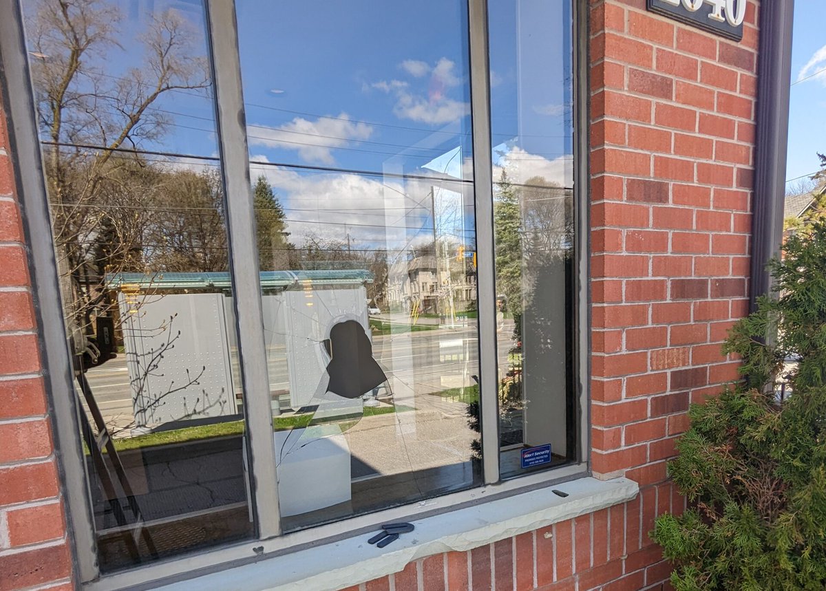 A Toronto synagogue had its windows smashed by a coward covering his face. 

I can say with certainty that Israel's war cabinet does not run the war from this tiny synagogue in a Toronto suburb, and so the vandalism was a clear hate crime meant to intimidate Canadian Jews for no…