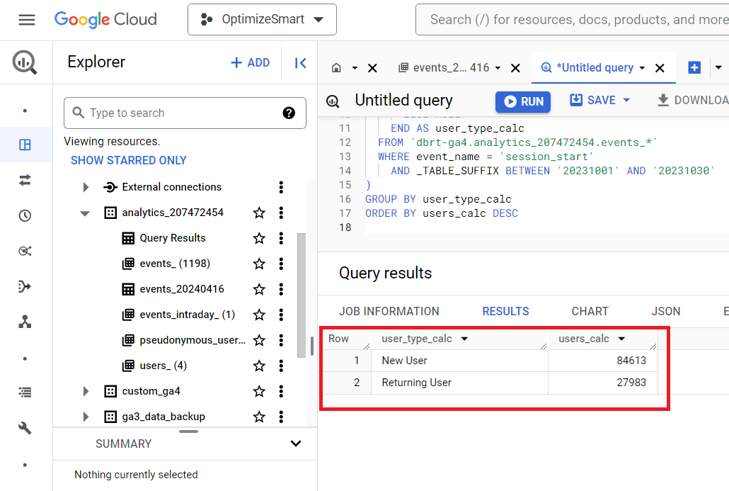 Here is how you can calculate new and returning users in #GA4 BigQuery...

Understand that ‘user type’ (new user or returning user) is not a default dimension in GA4 BigQuery Export data. So, you will have to calculate it manually.

Before you can write a text prompt, you need to