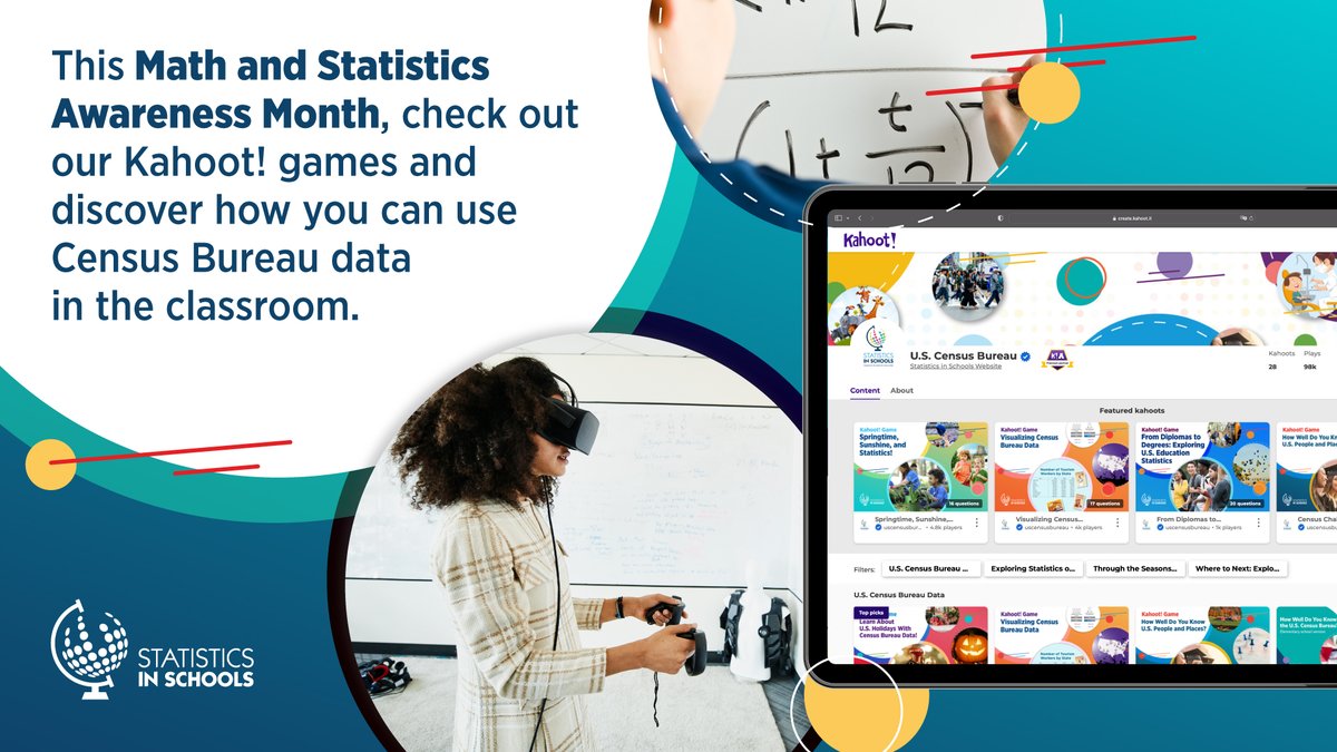 It’s #MathStatMonth!

#Teachers: Explore our #StatsInSchools @Kahoot games and challenge your #students to sharpen their #math and #statistics skills with engaging topics using #CensusData.

Play: create.kahoot.it/profiles/44d1a…

#STEM #DigitalLearning
