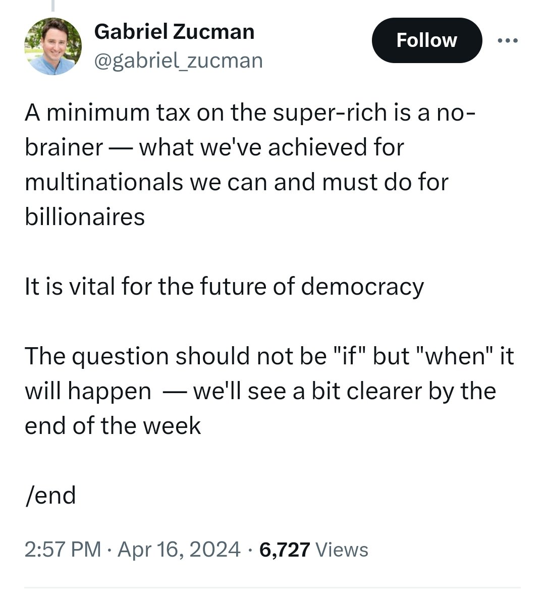 The fanatacism expressed in this claim is a direct testament that Zucman is not doing social science when he writes about inequality - he's doing activism, and his statistical manipulations are entirely motivated by the political outcomes that he seeks.