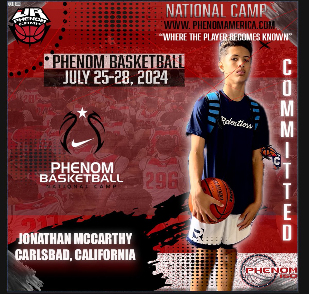 Phenom Basketball is excited to announce that Jonathan McCarthy from Carlsbad, California will be attending the 2024 Phenom National Camp in Orange County, California on July 25-28!
.
.
#wheretheplayerbecomesknown
#PhenomAmerica #PhenomNationalCamp #Phenom150 #jrphenomcamp