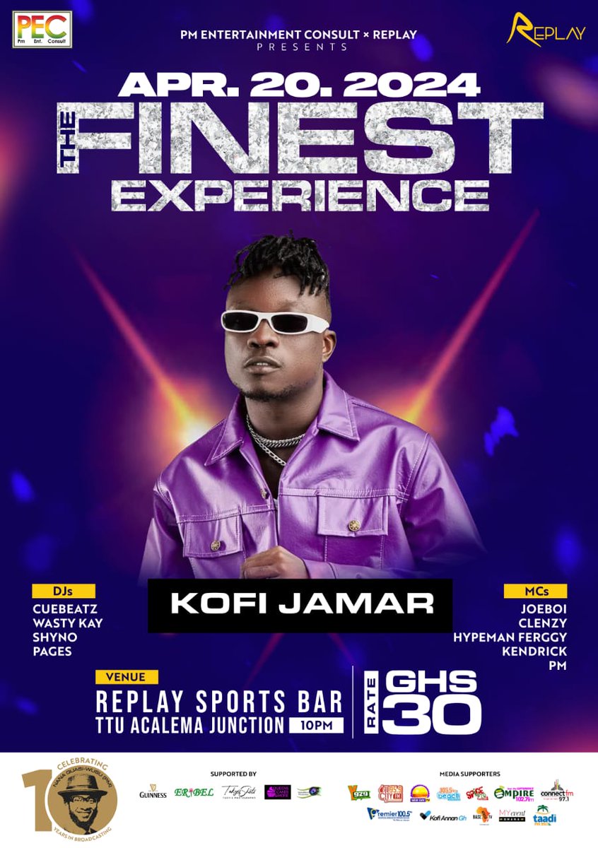 PmDePresenter's tweet photo. It's gonna be a good night. Done with #AwalkWithPM coming Up Next is #TheFinestExperience inside Replay Sport Bar w/ @KofiJamar x @ayesemmusic Γ @NeroXGh and @neffgeegh π₯π₯
#10yearsInBroadcasting #MadebyGod #UpnessStill #Blaklaaa π₯π₯π₯π₯π₯π₯ https://t.co/eQid5KNUb2