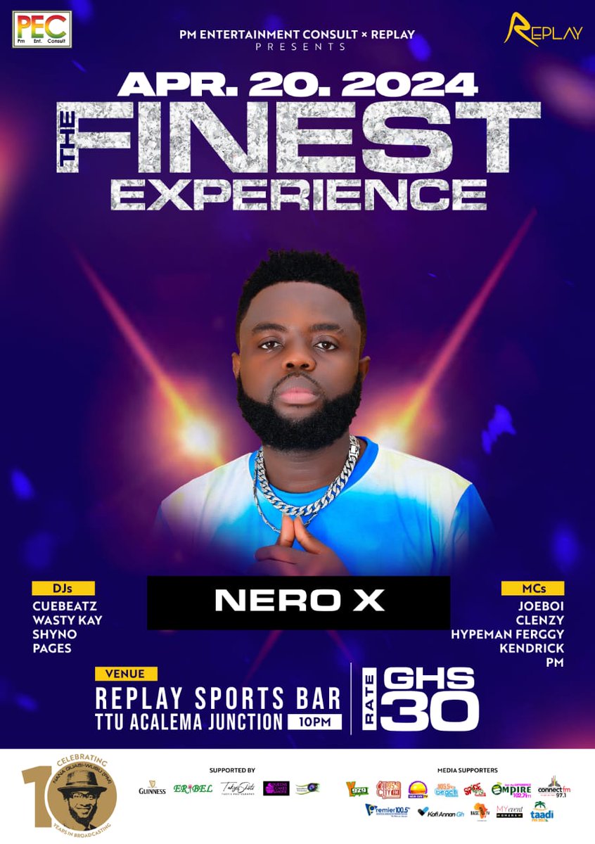 PmDePresenter's tweet photo. It's gonna be a good night. Done with #AwalkWithPM coming Up Next is #TheFinestExperience inside Replay Sport Bar w/ @KofiJamar x @ayesemmusic Γ @NeroXGh and @neffgeegh π₯π₯
#10yearsInBroadcasting #MadebyGod #UpnessStill #Blaklaaa π₯π₯π₯π₯π₯π₯ https://t.co/eQid5KNUb2