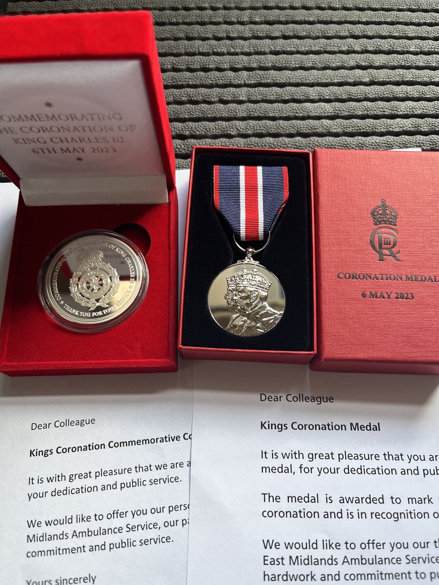 Proud to have been awarded my Kings Coronation medal and coin from The East Midlands Ambulance Service