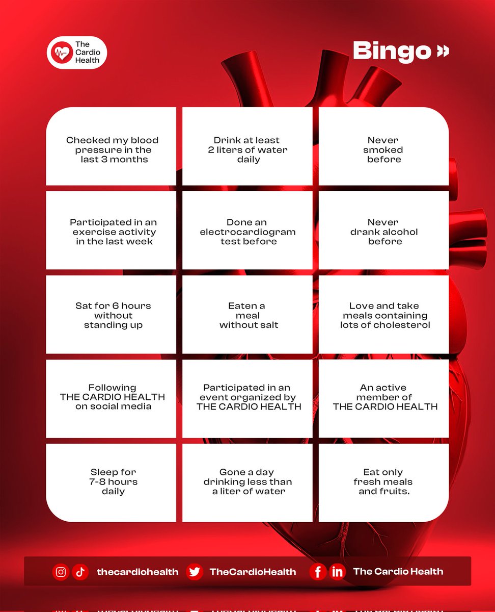 TheCardioHealth's tweet photo. I'm a Health enthusiast, of course... 🙃

It's a beautiful weekend, tick out what you have done, and let's see how much you love your heart. 

Don't forget to tag us on your IG story: thecardiohealth and all other socials. 

The Cardio Health. 🌎 https://t.co/iKfuMDtPFo