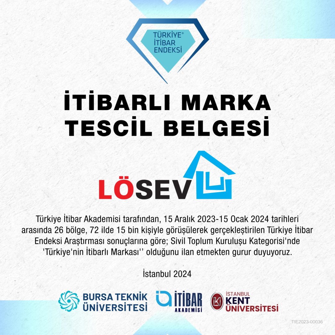 Tebrikler LÖSEV ailesi! Türkiye İtibar Akademisi'nin yaptığı araştırma sonuçlarına göre, 'Türkiye'nin İtibarlı Markası' seçildik🎉
Sizlerin destek ve güveniyle daha nice başarılara imza atmaya devam edeceğiz. Birlikte daha güçlüyüz🧡