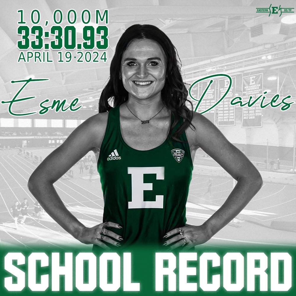 🚨𝗦𝗖𝗛𝗢𝗢𝗟 𝗥𝗘𝗖𝗢𝗥𝗗 𝗔𝗟𝗘𝗥𝗧🚨

Last night, @esmedavies4 ran the 10,000m in 33:30.93, breaking the previous record by nearly 7⃣ seconds!🤯🏃‍♀️💨

The performance marks Eastern's 3⃣rd program record setting outing of the outdoor season!

#EMUEagles | #ChampionsBuiltHere