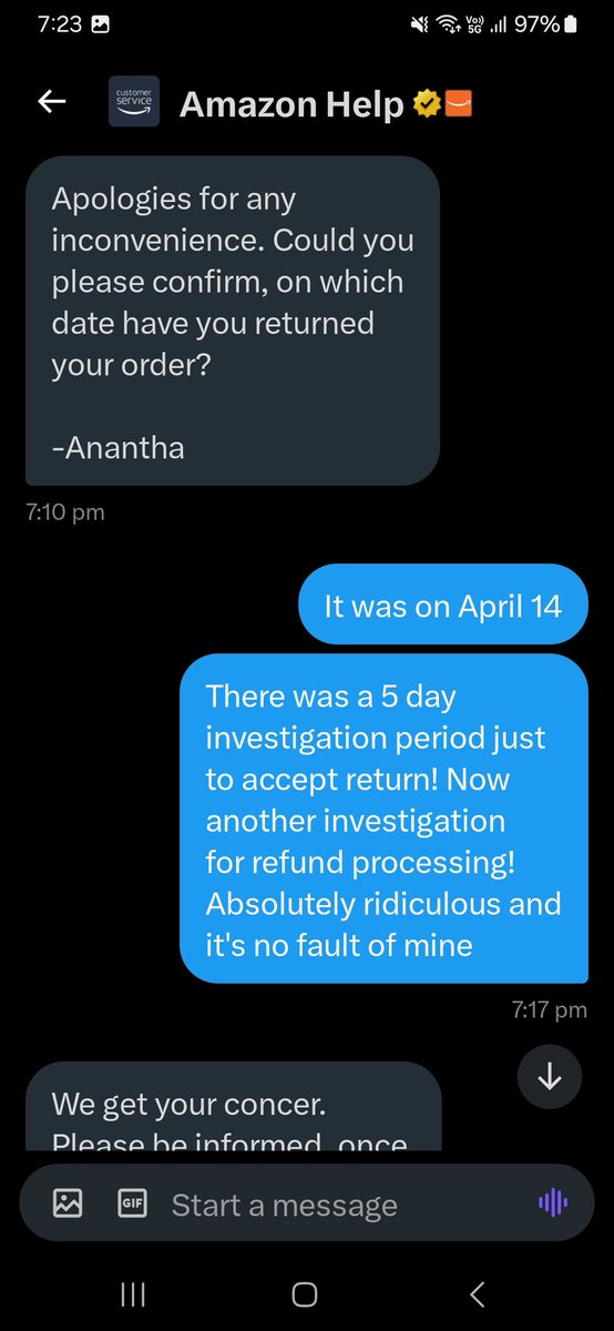 _theflashrunner's tweet photo. @amazonIN @AmazonHelp is a joke! They ask me to wait for another 13 days to even confirm if I will get the money! What mistake did I do apart from choosing to order from amazon! They just respond based on standard call centre scripts! They have 0 empathy towards customers https://t.co/0ClkH3FJUl