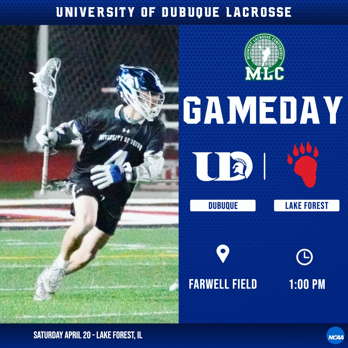 It’s game day! Your Spartans hit the road for a MLC matchup against the Foresters of Lake Forest College. Face-off is set for 1:00 pm at Farwell Field. #UDMLAX #Spartans #D3lacrosse #Gameday