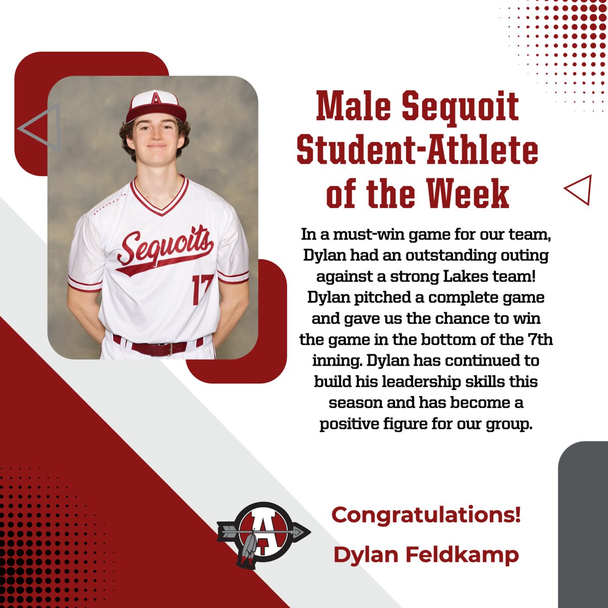 ACHS_Sequoits's tweet photo. 🏆Male Student-Athlete of the Week🏆   

Apr. 8th - Apr. 14th

Congratulations! 
Dylan Feldkamp (Baseball)

#Character
#Class 
#CompetitiveExcellence https://t.co/HOBgIwVd14