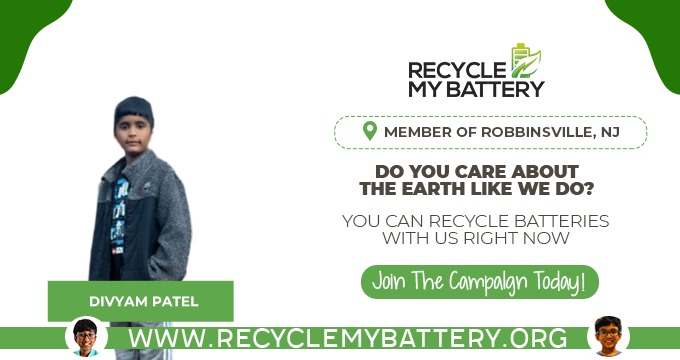 Welcoming Divyam Patel, who came forward to support our campaign to make the Earth a better place to live. He will be taking care of the Robbinsville area in New Jersey. Thank you, Divyam Patel. #batteryrecycling #recyclemybattery #call2recycle #environment #gogreen #newjersey