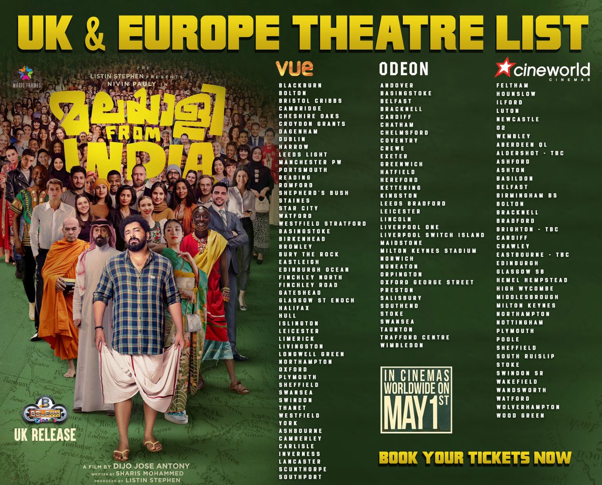 Get ready for another dose of entertainment as #NivinPauly and #DhyanSreenivasan reunite! #MalayaleeFromIndia hits UK cinemas on 1st May. 

Book your tickets now! linktr.ee/MalayaleeFromI…

@NivinOfficial @DijoJoseAntony @ListinStephen
#MagicFrames @Forumkeralam2 @MalayalamReview