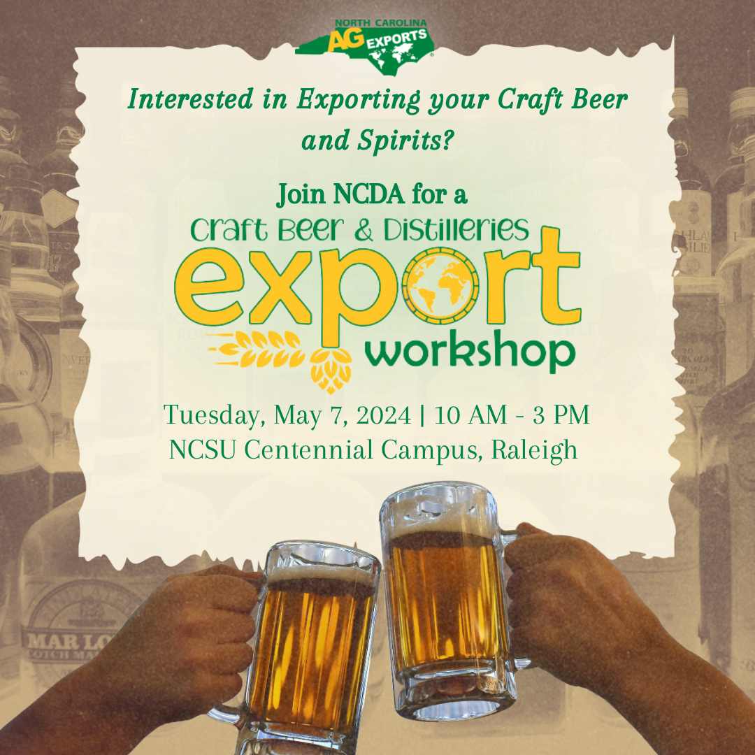 Join us at the Craft Beer and Spirits Export workshop on Tuesday, May 7th! We have many great speakers for the workshop including Christoph Klischan of Berlin Beer Week. See you there! #NCAgriculture

Learn more and sign up by April 30th here: tinyurl.com/2vzunmwk
