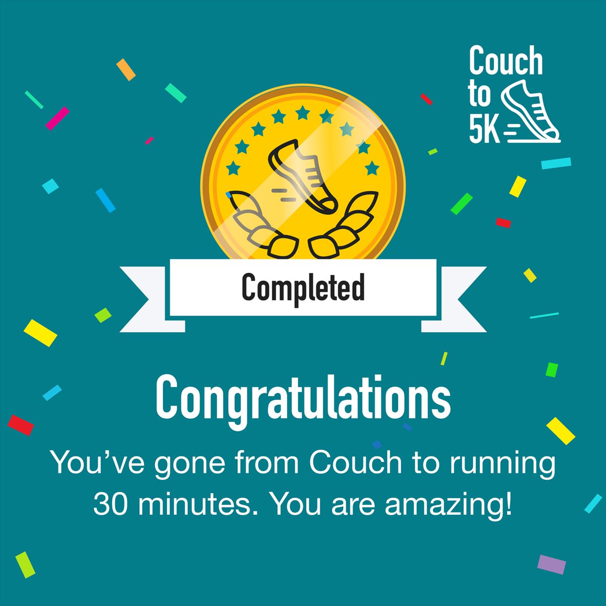 I've just finished the Couch to 5k app! I'm now officially a runner! You can try it out for free and get running just like me. Download it from the iOS itunes.apple.com/gb/app/one-you… or Android play.google.com/store/apps/det… app stores now.