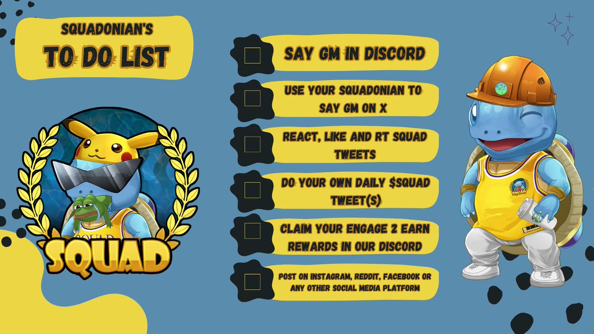 Are you a part of the SQUAD? Are you a Daily Supporter? Use this checklist to be on top of your Game! Join our Discord to learn more about Engage -2- Earn! Link: discord.gg/BXUMaZsyr6 #VeChain #VeFam $VET $VTHO $SQUAD $SOL $ETH $BTC #BTC #Bitcoin #BitcoinHalving2024