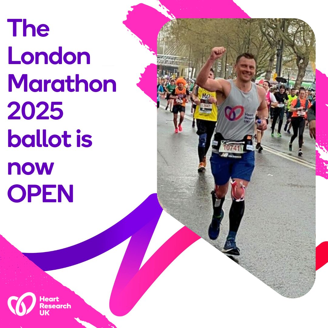 Missed out on this year's #LondonMarathon? Don't worry! 🏃‍♀️💨Secure your spot for the 2025 race with #TeamHRUK! 🎉✨Ballot is open TODAY until the 26th April.
Lace up, support heart health, and make a difference in #LondonMarathon2025! 💙🏅 #HeartResearchUK
tcslondonmarathon.com/enter/how-to-e…