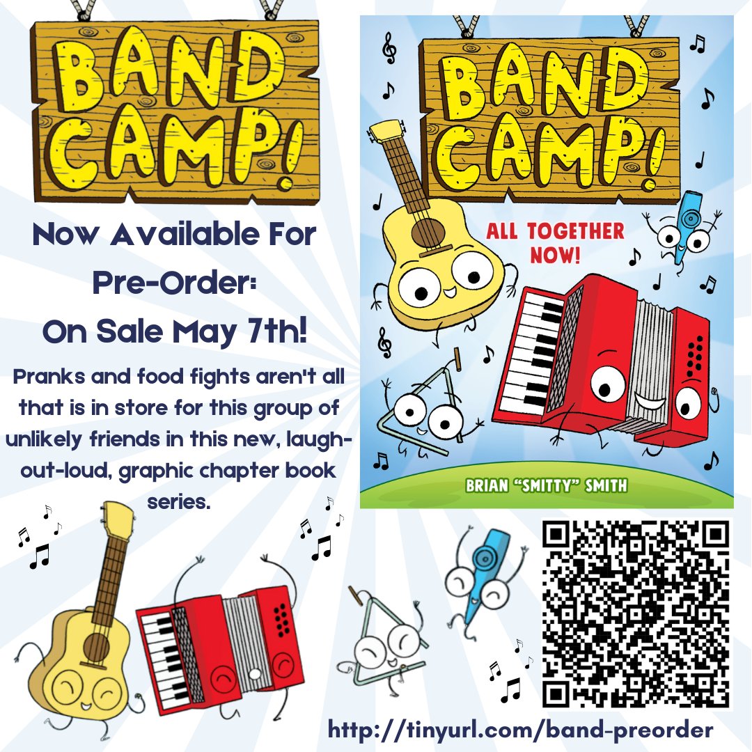 In just a few short weeks #BandCamp by @yourpalSmitty will go on-sale! Place your pre-order now to be among the first to read this laugh-out-loud story of music and mayhem. On sale May 7th where books are sold. 🪗 #BeeAReader🐝