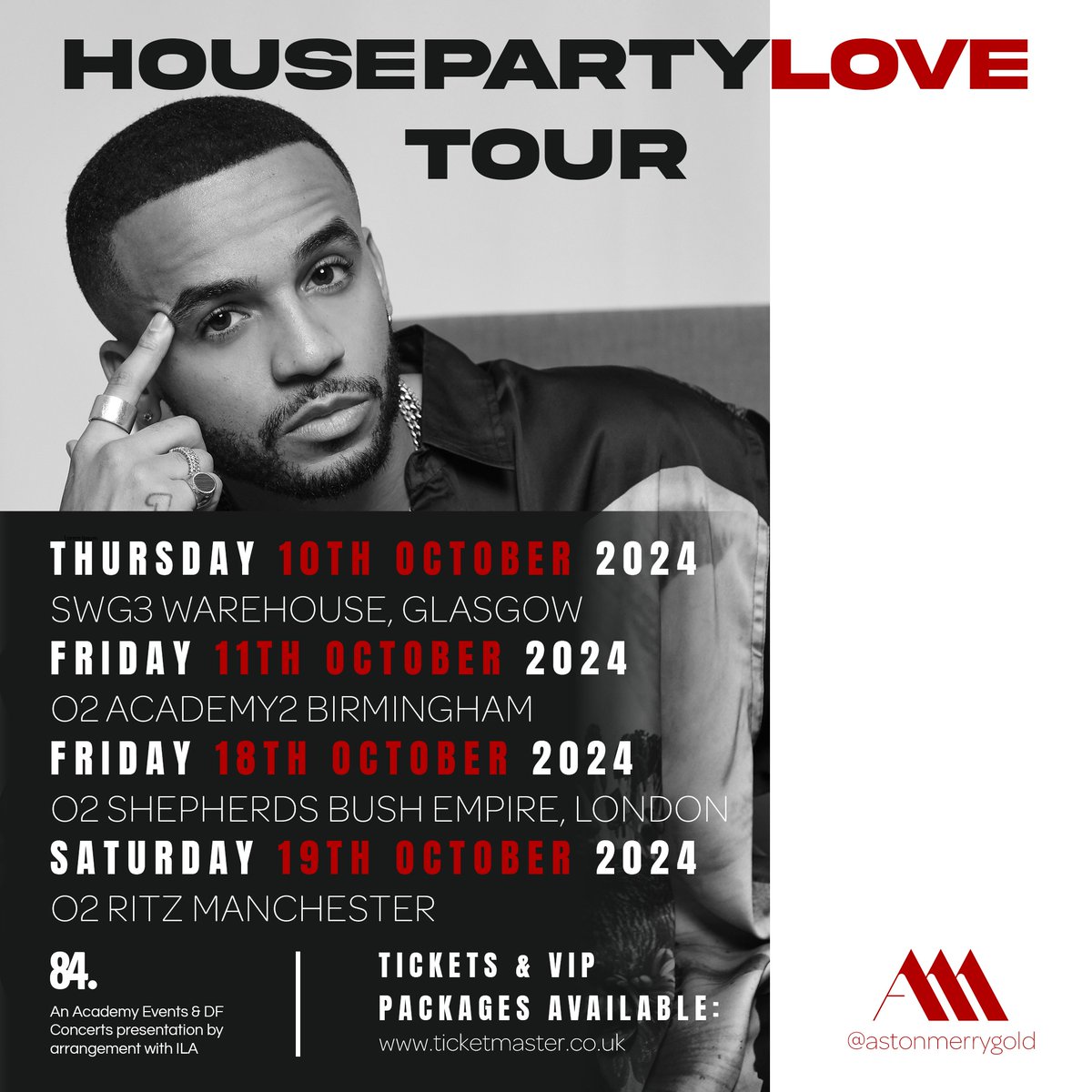 Known for his incredible stage presence during his time with band #JLS, who had five Number 1 hits, @AstonMerrygold is heading on a solo tour! 📅 Fri 11 Oct @O2AcademyBham 📅 Fri 18 Oct @O2SBE 📅 Sat 19 Oct @O2RitzManc 🎟️ Tickets available 👉 amg-venues.com/ot6h50Q38bh