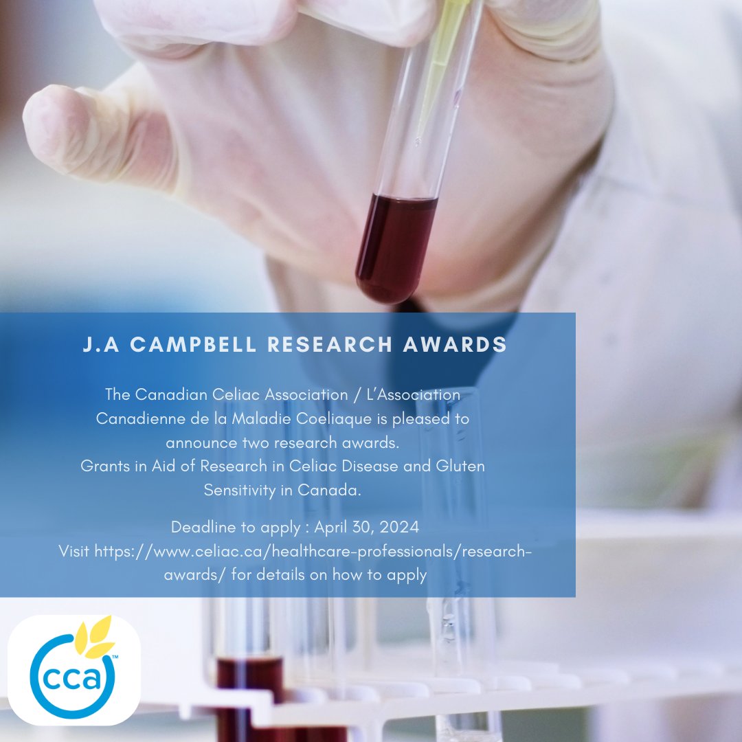 JAC Research Grant looking for applicants $20k is up for grabs if you want to study celiac disease or have a research topic that would help people navigate CD. Deadline April 30th, 2024. Apply Now celiac.ca/jac_research_n… #celiac #celiaccanada #award #grant #research #medicine