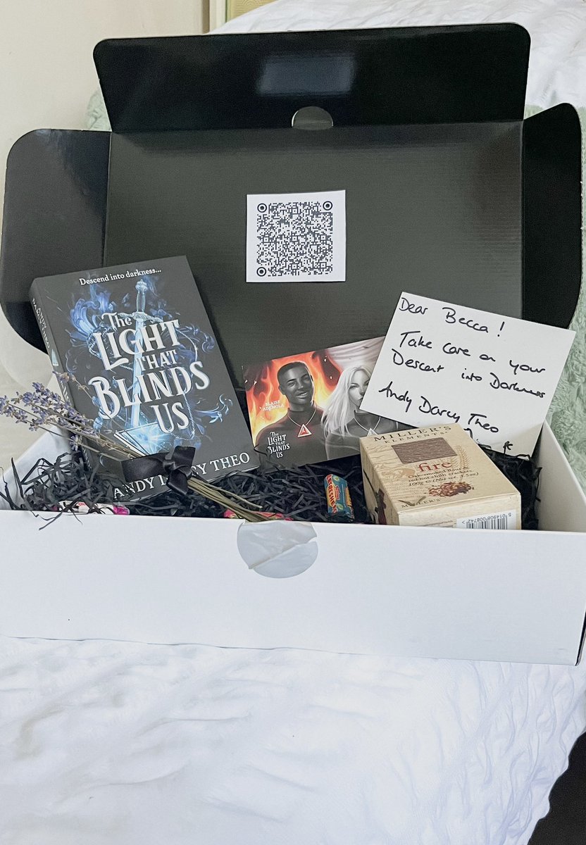 When consumed by shadow, even the faintest light can be blinding... 🗡️🩵⚡️

Thank you endlessly (!!!) to @simonYAbooks @AndyDarcyTheo for this stunning PR box that has made my entire year 🥹🫶🏻 I am SO excited to read #TheLightThatBlindsUs ✨ 
Unboxing: vm.tiktok.com/ZGeHsMBSL/