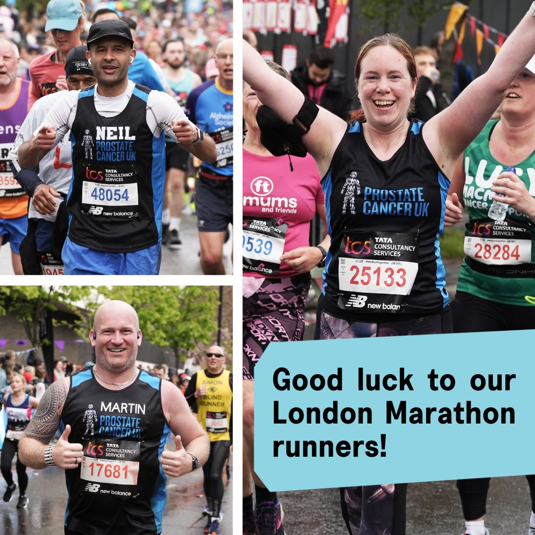 Wishing all our wonderful @LondonMarathon runners a massive GOOD LUCK for tomorrow 💙 Over 190 of you are helping us make huge strides, by raising vital funds which we can invest in lifesaving research and services to support men living with prostate cancer. #LondonMarathon