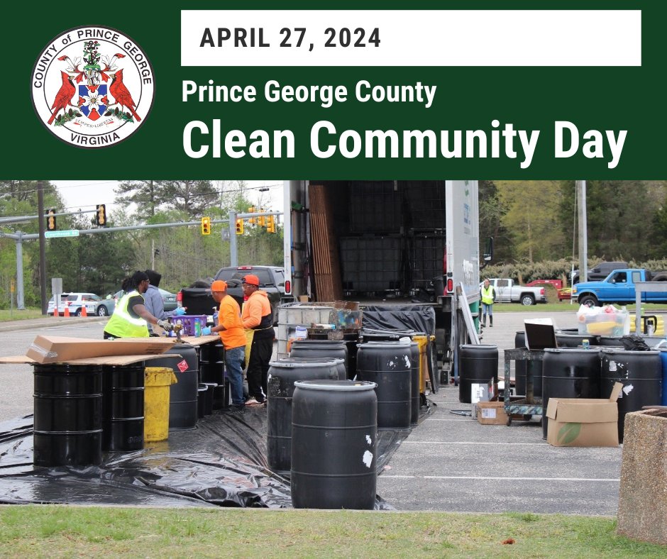 We are a week away from Clean Community Day! Next Saturday, drop off your junk FREE OF CHARGE at the at the Police Department Parking Lot and the Prince George Convenience Center. Learn more at: princegeorgecountyva.gov/news_detail_T6… #cleancommunity #DiscoverPrinceGeorge #springcleaning