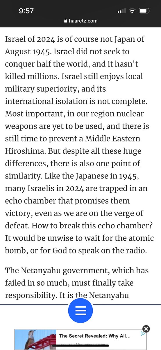 It’s a cruel irony that if Israel had listened to its critics the past 6 months rather than dismissing and smearing them as antisemites, Israel today would be in a stronger position on every level — politically, diplomatically, morally, and militarily. Here Yuval Harari…