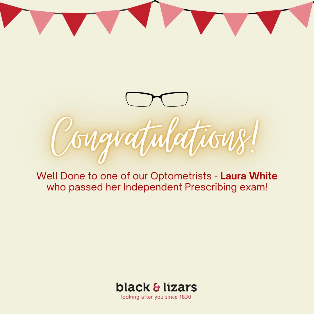 BlackAndLizars's tweet image. Well done to our incredible Optometrist Laura White at our Fenwick Rd practice for passing her Independent Prescribing exam! 🙌💊

Keep shining bright ✨

#BlackandLizars #congratulations #optometrylife #glassesfree