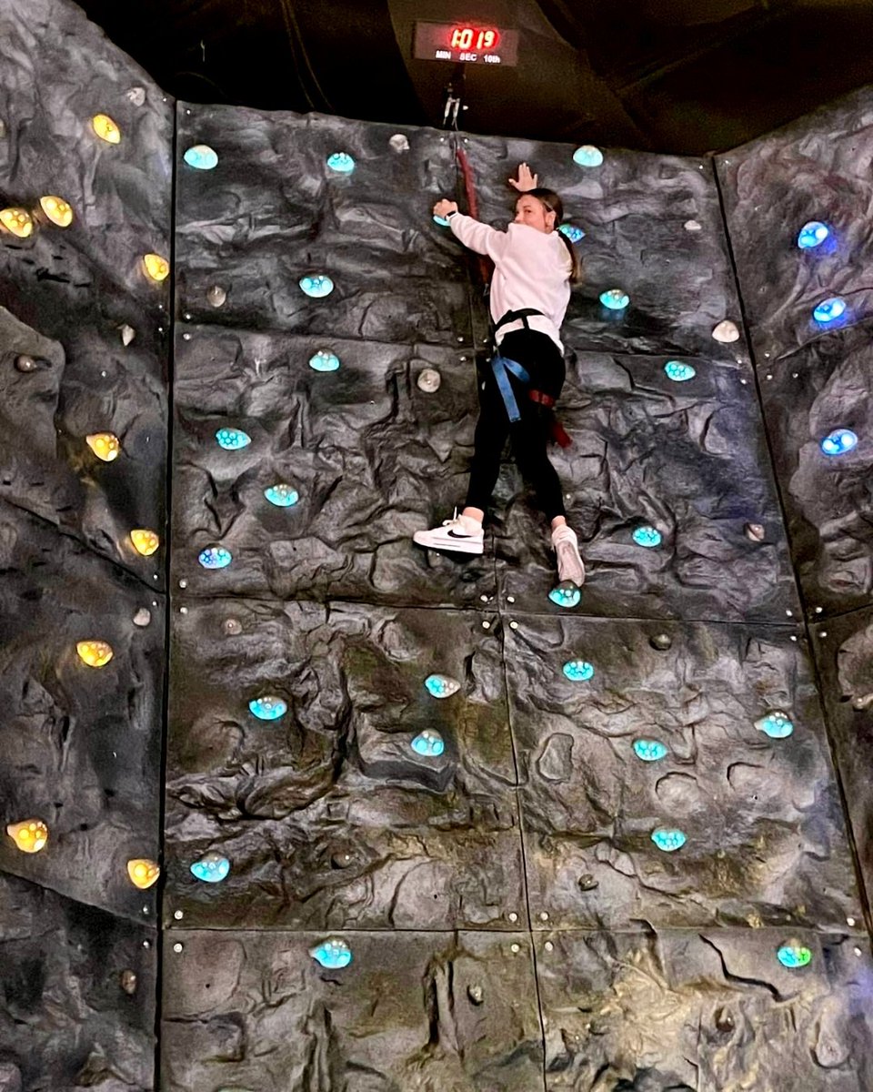 Got a minute? Come see if you can beat her time! 
#indoorfun #rockclimbing #getactive