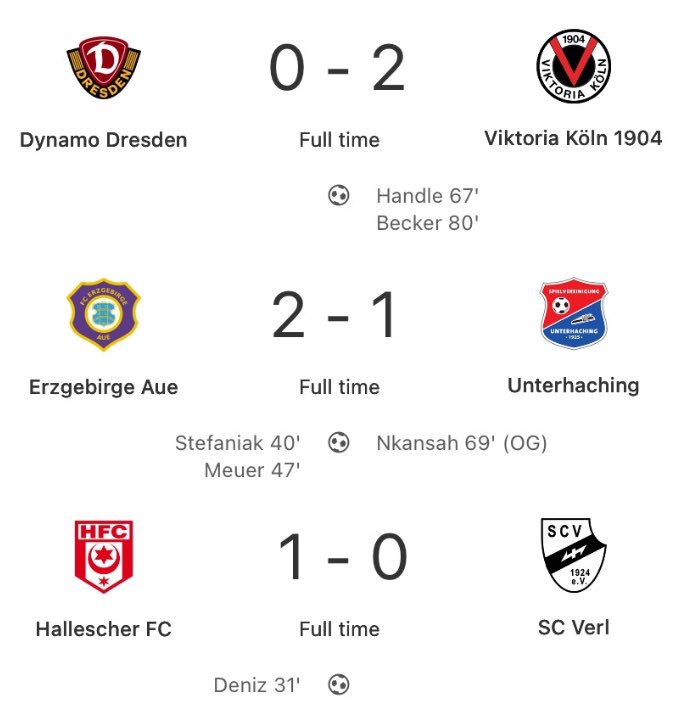 The #3Liga results:

Dresden… just no words, it’s beyond a joke now.

HFC may not be dead just yet!

Aue get another good win!