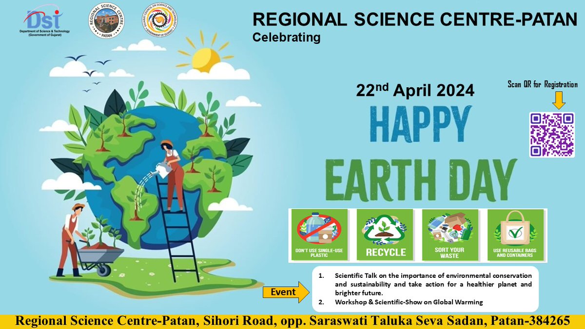 RscPatan's tweet image. #Happy_Earth_Day_2024
Visit @RscPatan on Sunday, April 21, 2024 and join Earth Day Celebration with a number of scientific activities on the theme of #Save_Environment and #Save_Earth 
Scan QR below for registering your participation.