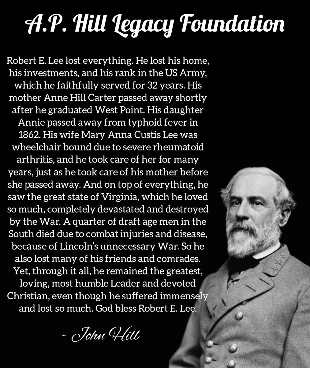 Robert E. Lee lost everything. He lost his home, his investments, and his rank in the US Army, which he faithfully served for 32 years. His mother Anne Hill Carter passed away shortly after he graduated West Point. His daughter Annie passed away from typhoid fever in 1862. His