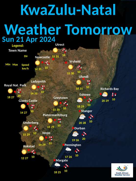 Kwazulu Natal Tomorrow 's Weather overview: 21/04/2024