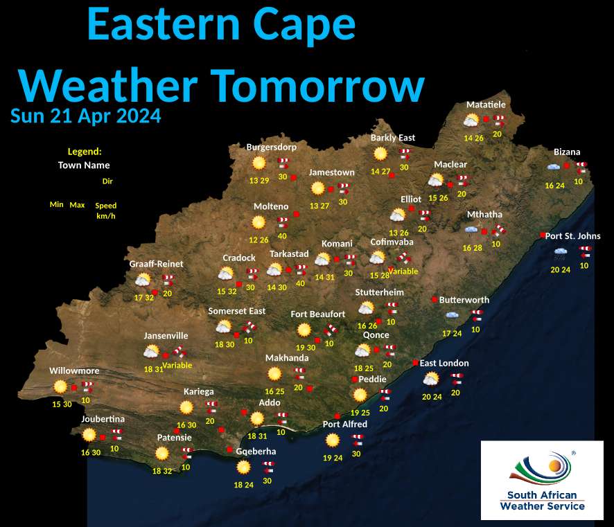 Eastern Cape Tomorrow 's Weather overview: 21/04/2024