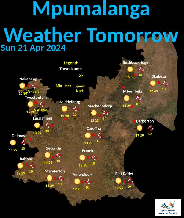 Mpumalanga Tomorrow 's Weather overview: 21/04/2024