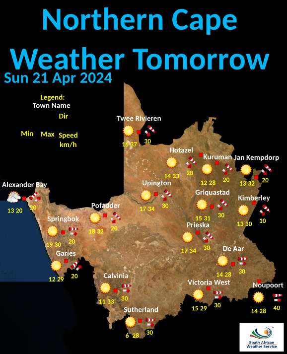 Northern Cape Tomorrow 's Weather overview: 21/04/2024