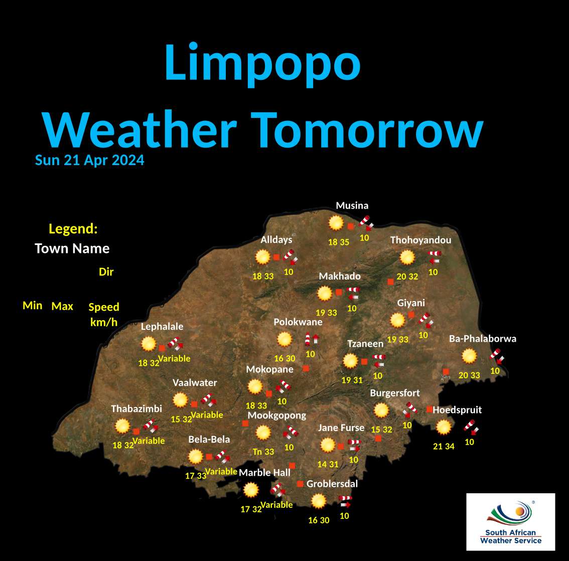 Limpopo Tomorrow 's Weather overview: 21/04/2024