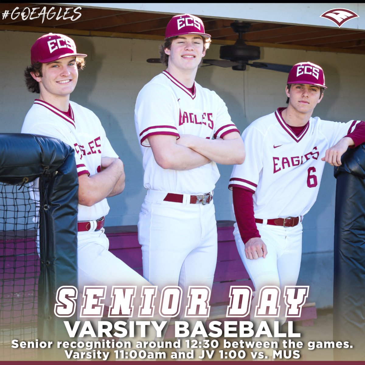 UPDATE!!! Another great reason to come out to the ballgames today…Senior Day! We will be recognizing Varsity Senior Baseball players today between the games. Approximate time is 12:30! #GoEagles