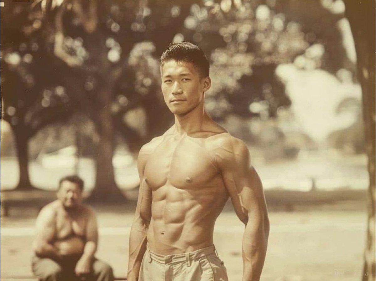 This photo was taken in 1946. This guy is Ken Shimizu. He is 35 years old. He has 2 children. He never runs. Sleeps late. Eats whatever he wants. Even drinks beer instead of water. Eats dinner with many kinds of food every night... What does Shimizu do to get such…