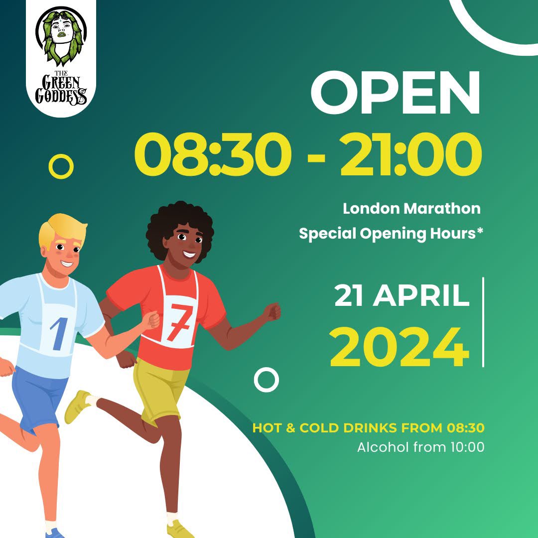 EARLY OPENING ON SUNDAY! We’ve opened early on Marathon Sundays since the beginning as we have excellent spot to watch the runners from… Open from 8:30am for hot drinks and alcohol available a bit later. 

#londonmarathon2024 #blackheathlondon #greenwichlondon #westcombepark