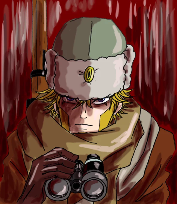 #ゴールデンカムイ版深夜の真剣お絵描き60分一本勝負【お題】銀色、赤色など(30巻カバーイメージ)あの日、国境にて〜。(ヴァシリ久しぶりに描きました) 
